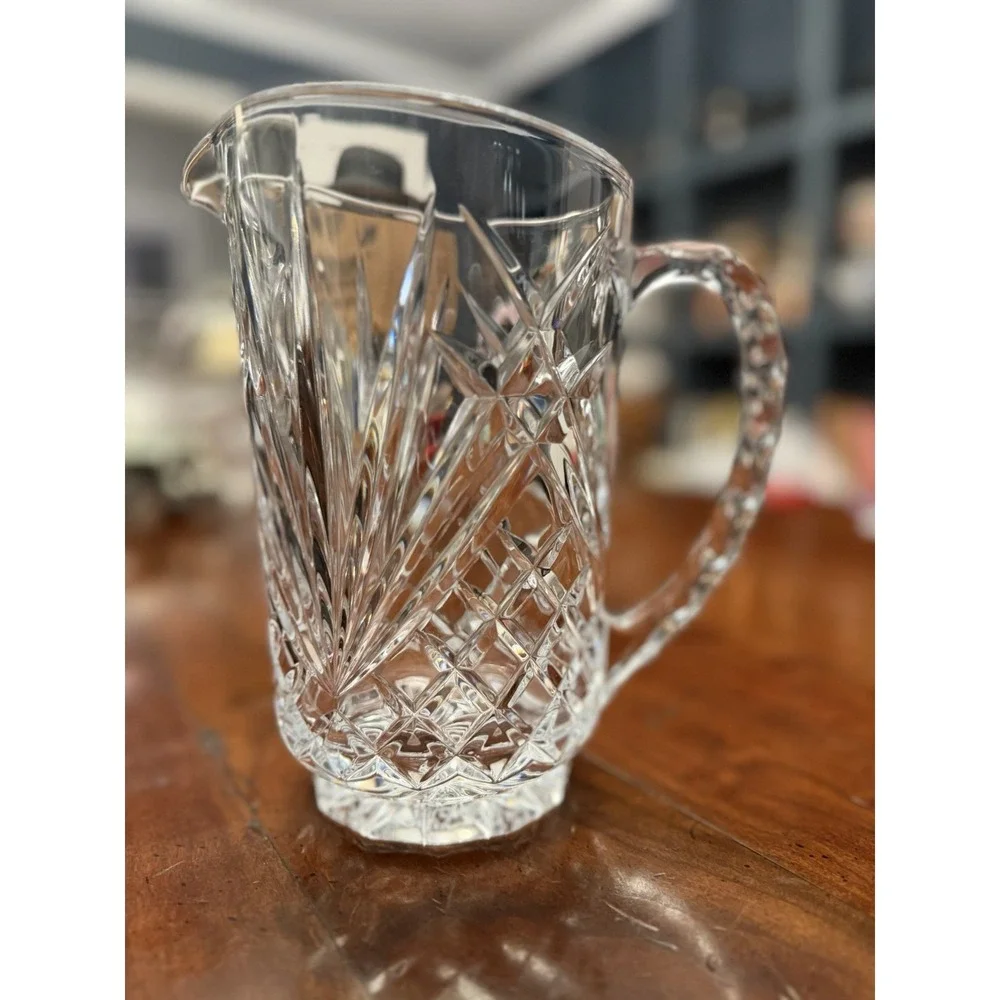 Masquerade by Cristal D'Arques Blown‎ Cut Glass Pitcher Textured Handle 50 Oz